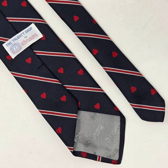 ROBERT TALBOTT SILK TIE NAVY BLUE RED HEARTS STRIPES LUXURY 3.25" X 57" - Picture 3 of 3